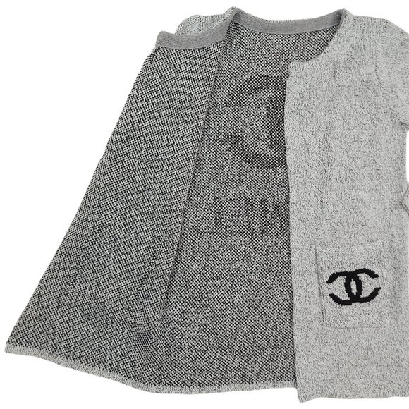 Chanel Womens Knit Open Cardigan Size S/M Long Sleeve Round Neck Pockets Gray - Picture 3 of 14